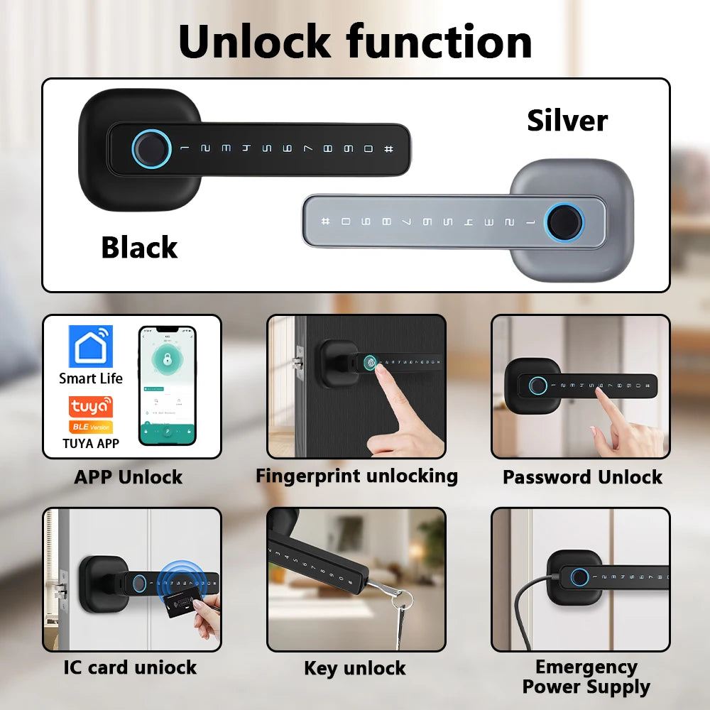 Smart Fingerprint Door Lock with Tuya Bluetooth App Access - Tidesmit Tidesmit