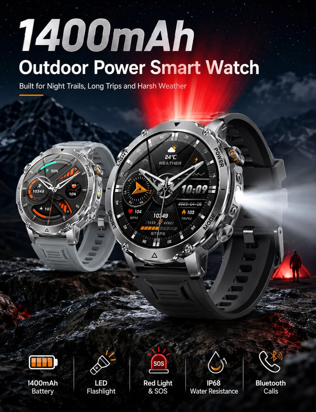 New GPS Sapphire Glass Smartwatch Business men 1.7-inch AMLED Screen Clock 1400mAh Battery 10ATM waterproof Titanium alloy Watch