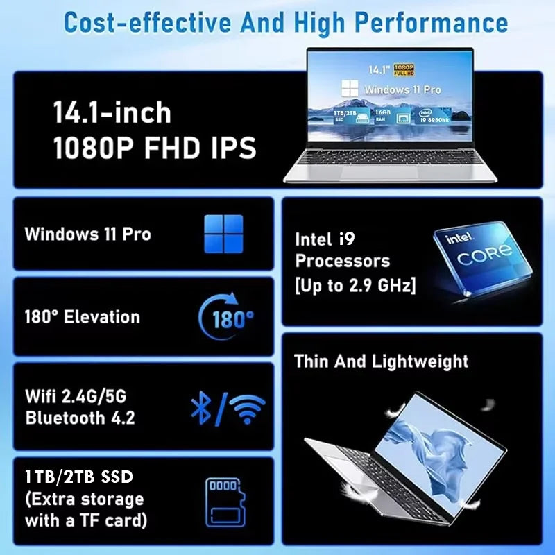 NEW Arrival Portable Intel Core I9 10980HK Laptop Computer 16GB DDR4 1TB SSD 14.1' Notebook Windows 11 4K Office Gaming PC
