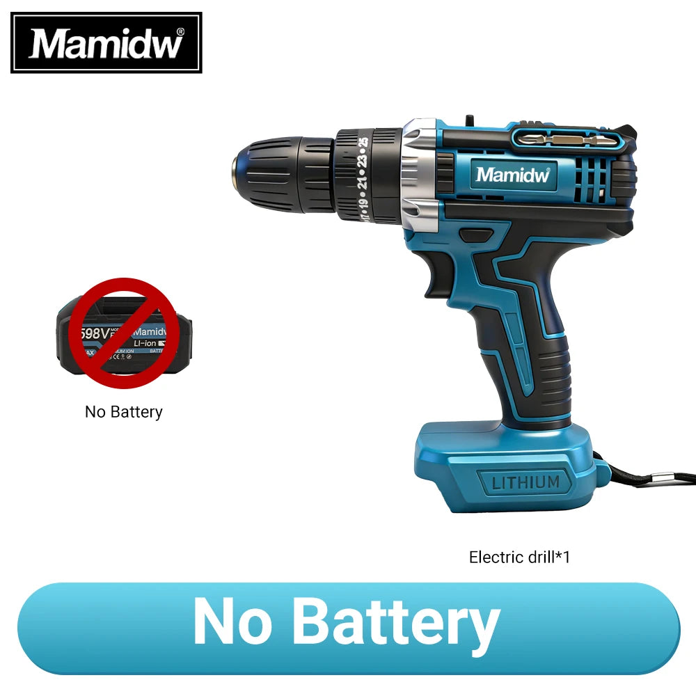 Mamidw 100N.m Industrial Cordless Drill Set, 3/8 Inch Keyless Chuck, LED Lighting, Practical Men Gift, Electric Drill, Compatible with Makita 18V Battery PIN.