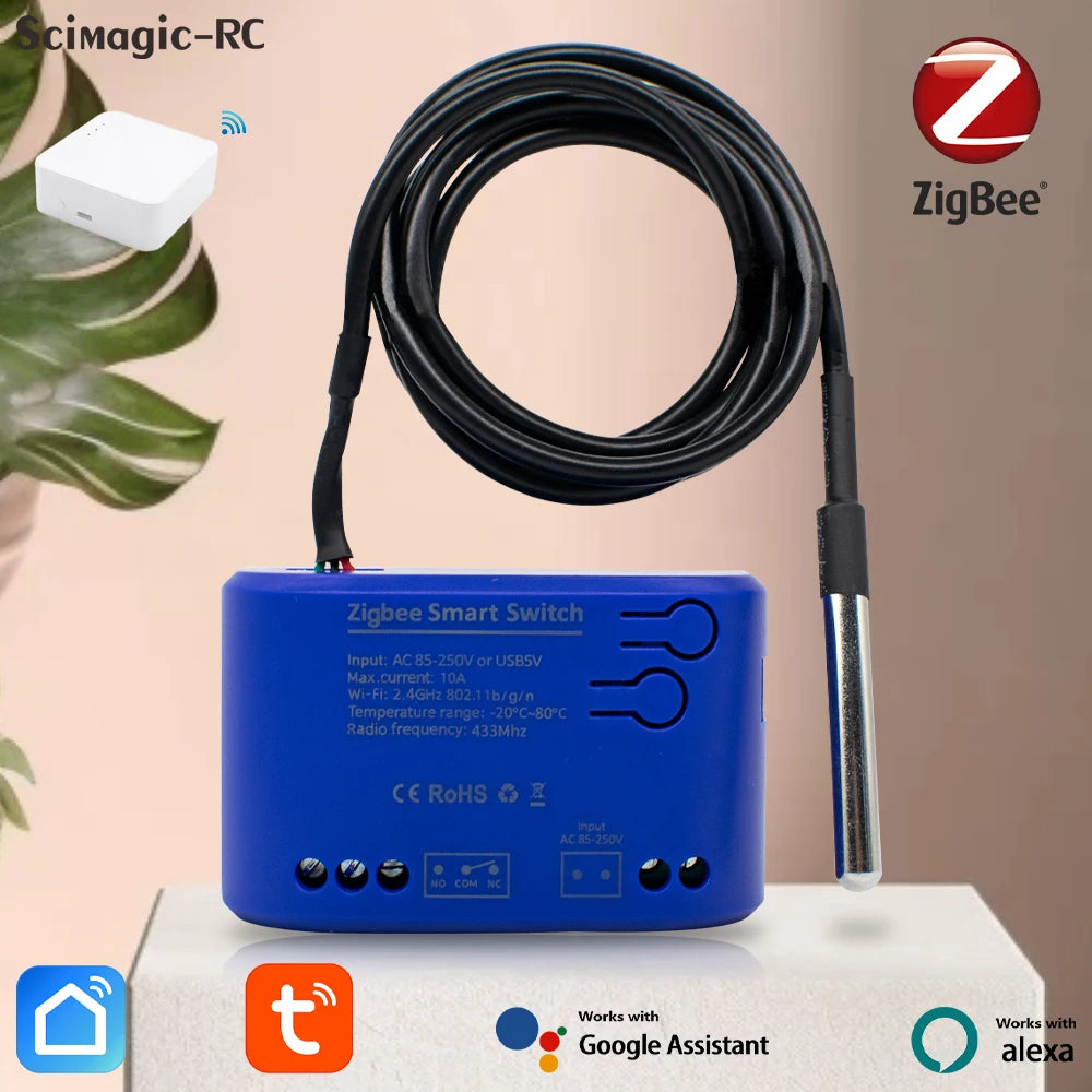 Tuya Zigbee Temperature Sensor WiFi Smart Temperature Switch with 16A 2000W Thermostat Data Monitoring Alexa Compatible
