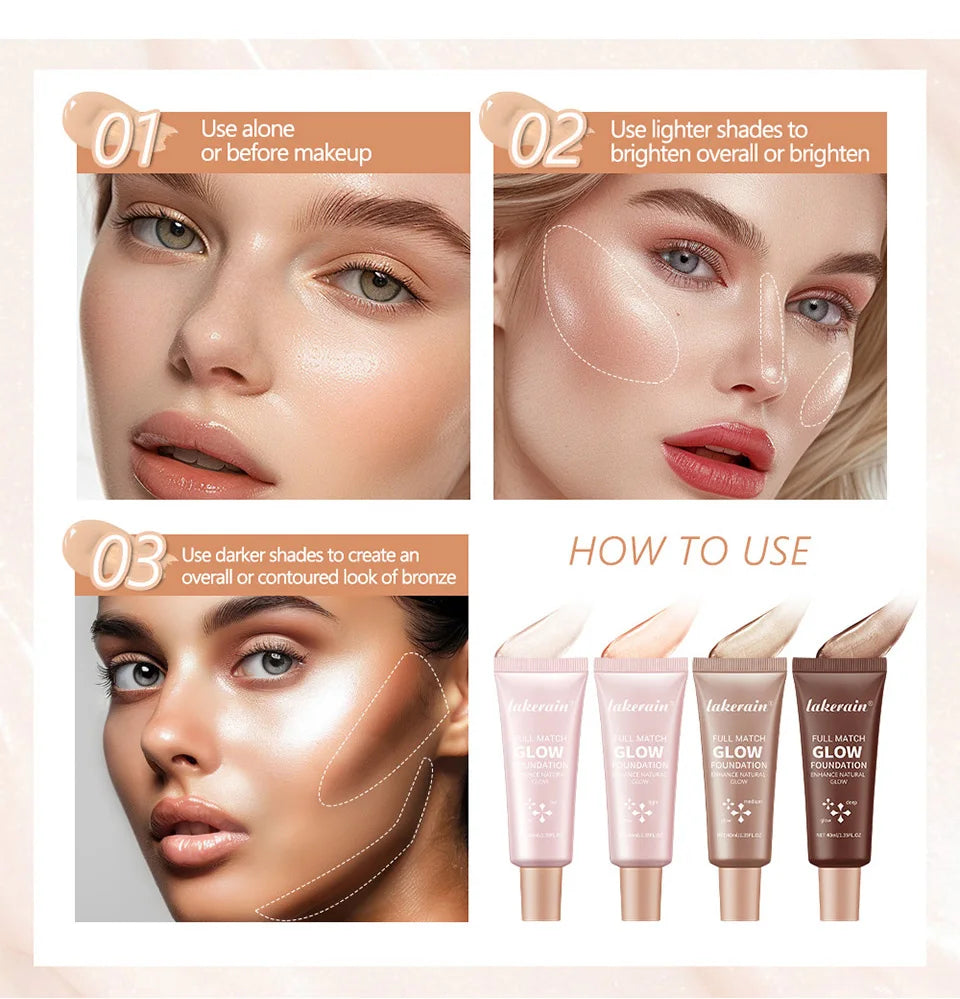 Tidesmit Glowing Foundation liquid base texture close-up showing moisturizing natural glow enhancer face makeup