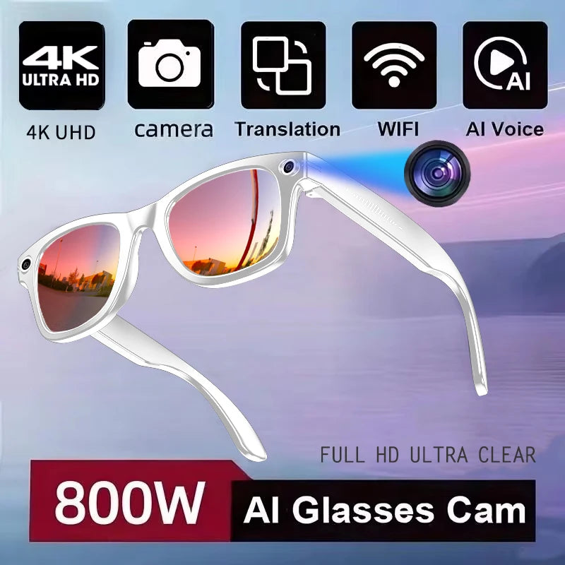 AI Smart Glasses with Camera & Bluetooth Audio - Tidesmit Multi-Lens White And Red Lens Tidesmit