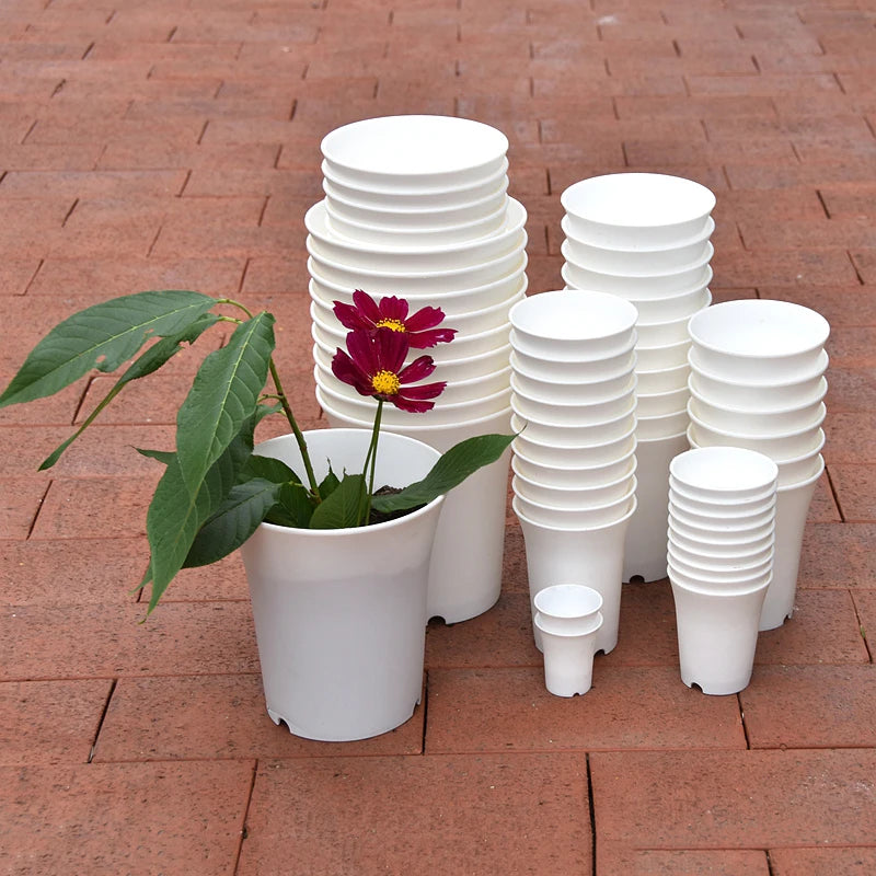 2/5Pcs White Plastic Flowerpots Simple Nursery Seedling Pot Flowers Seed Breeding Planters Container Box Garden Supplies Tool