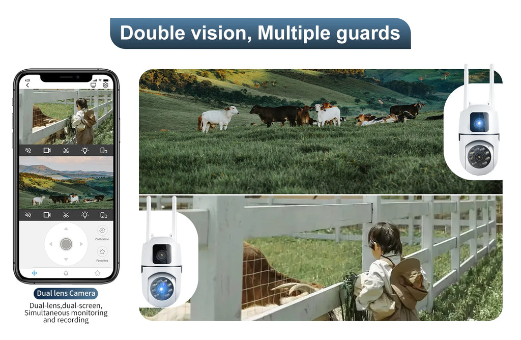 8MP WIFI Surveillance Camera Dual Lens Dual Screen 5MP IP Cameras Wireless Auto Tracking Color Night Vision 10X Zoom HD Camera
