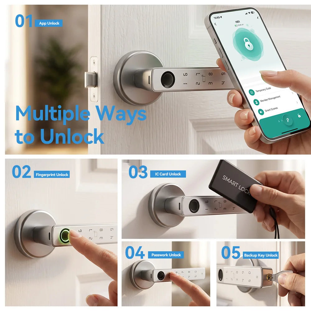 Tuya Bluetooth Smart Door Lock Fingerprint Keyless Entry Smart Life Control Auto Lock One-Time Passcode for Home Office Bedroom