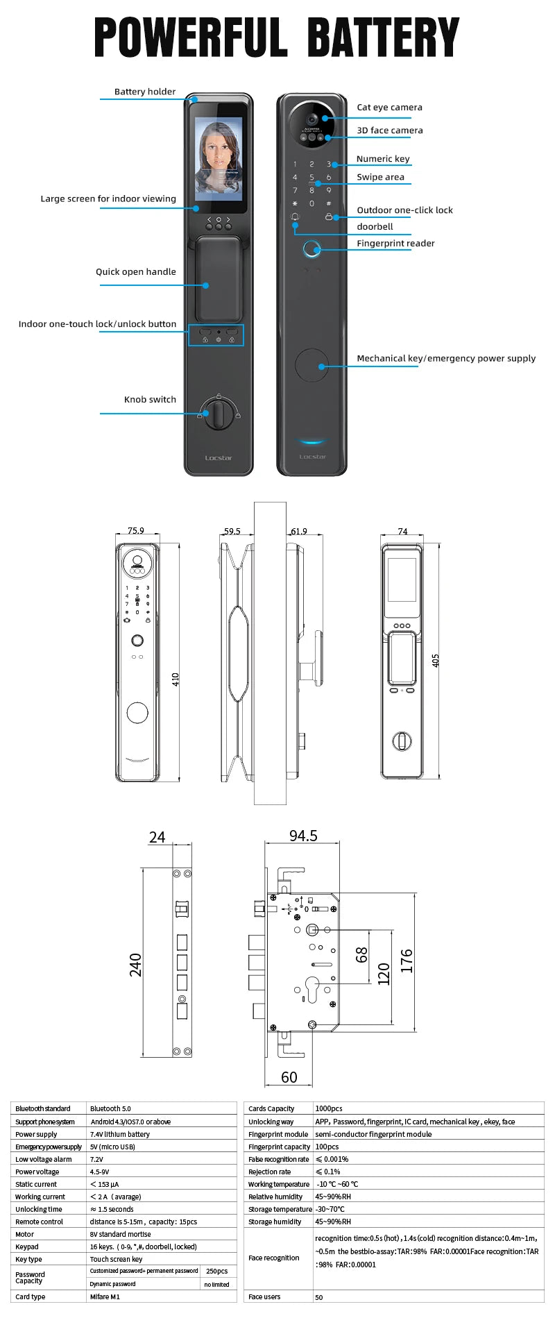 New Redesign Technology Cerradura Digital Finger Print Palm Vein Smart Door Lock With Camera And Fingerprint