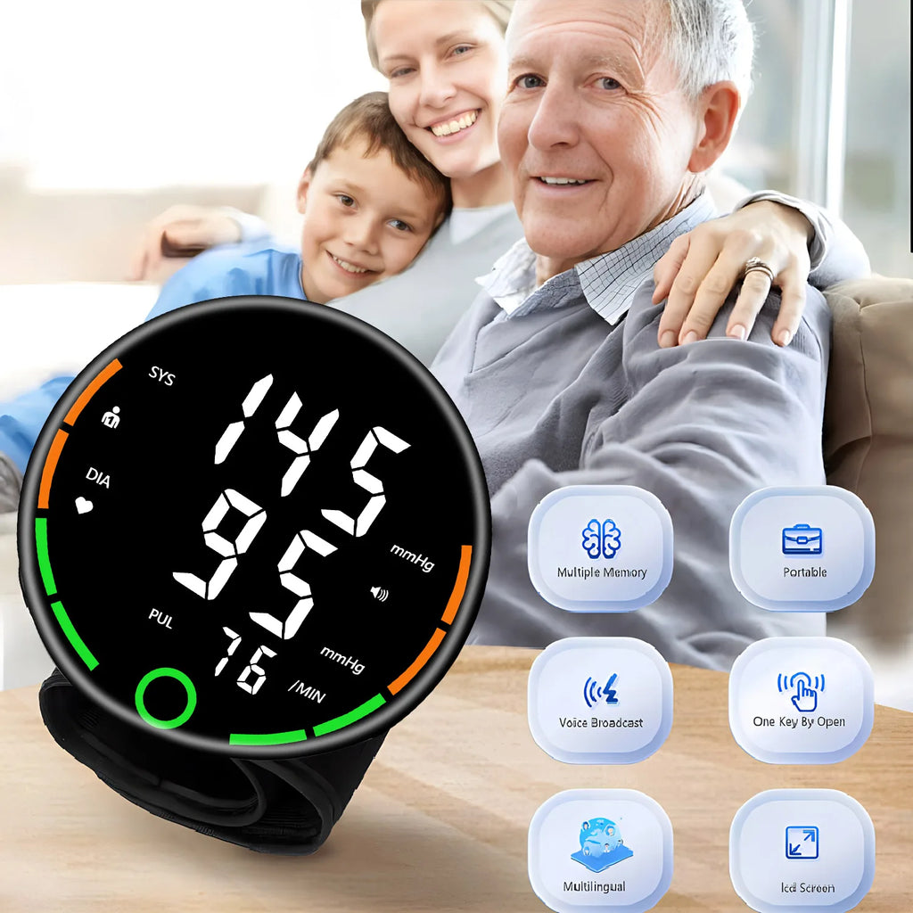 Automatic Digital Wrist Blood Pressure Monitor Sphygmomanometer Tonometer Tensiometer Heart Rate Pulse Meter BP Monitor Health