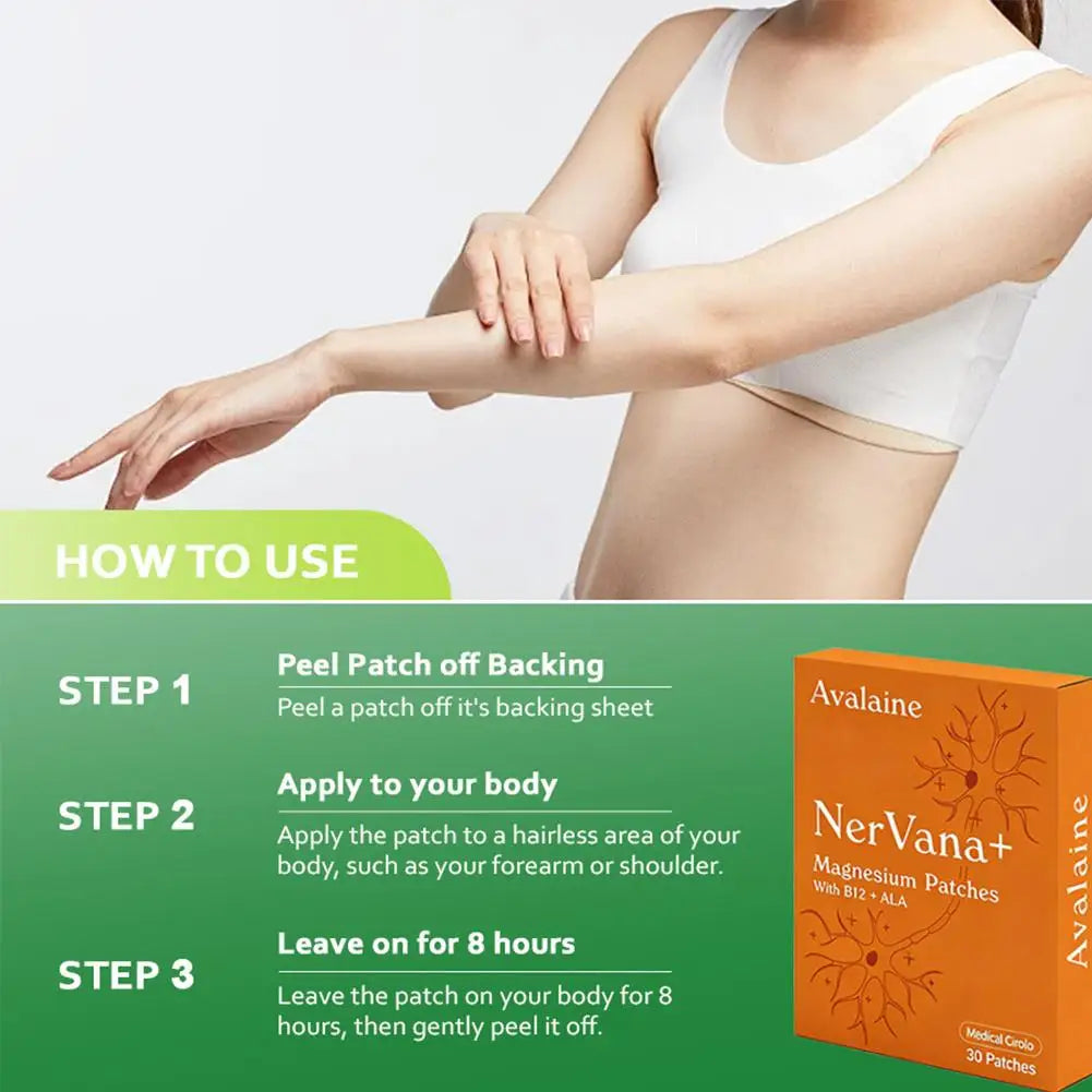 Avalaine NerVana+ Magnesium Patches Skin Care Patch Muscles Relaxation Support Patches Natural Calming Relax Aid Repair