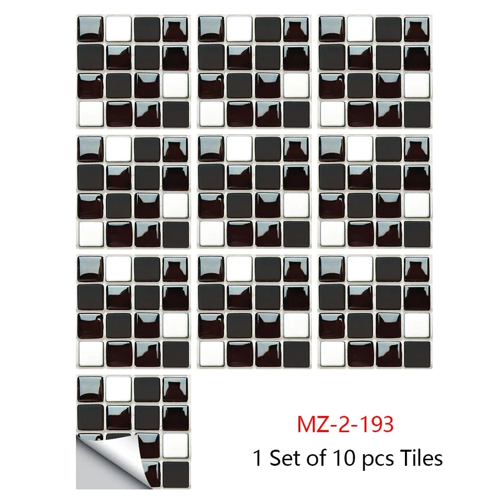 Peel-and-stick mosaic tile sticker set, dark purple and white squares