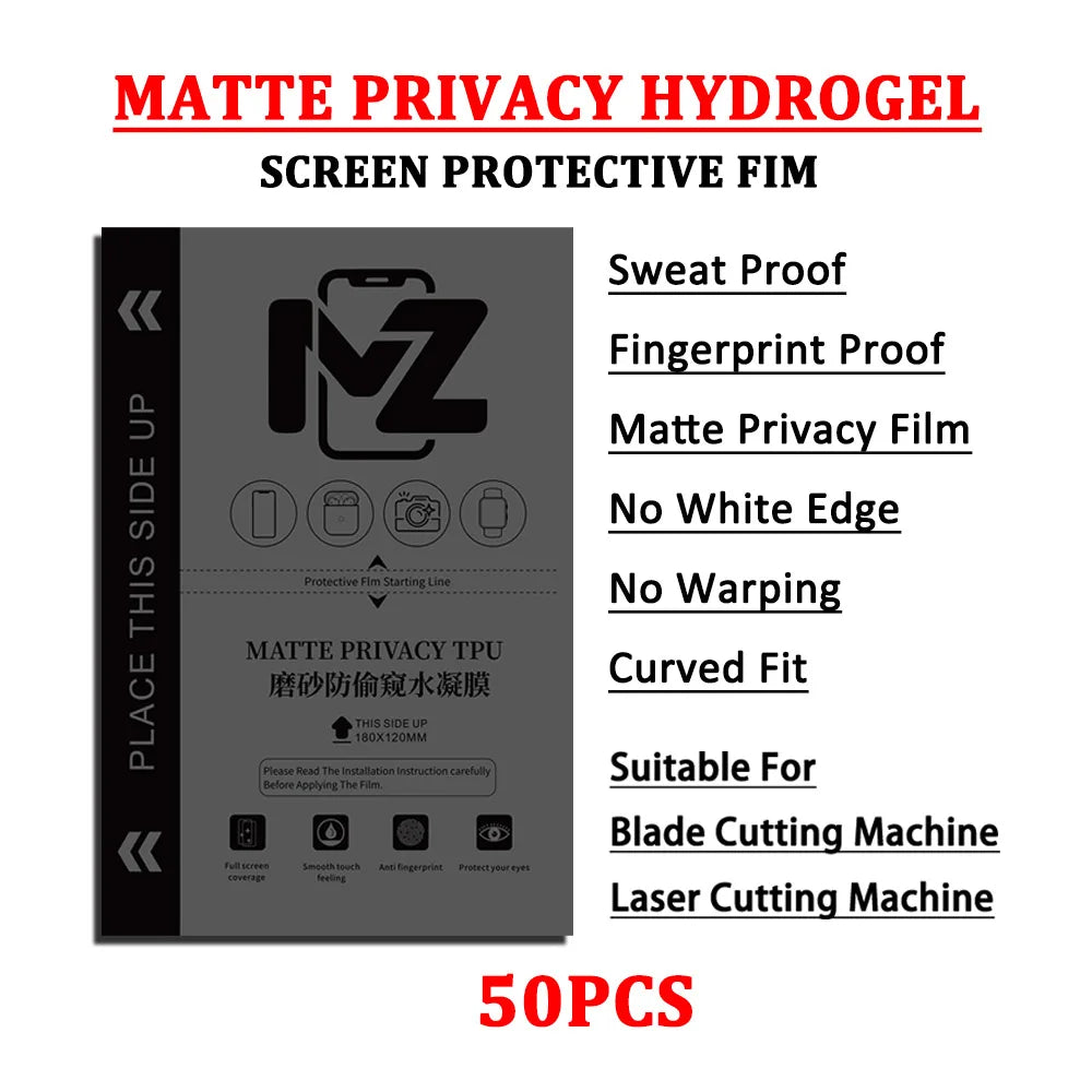 50PCS HD MATTE Privacy Blue Frosted Protection Flexible Hydrogel Film For Mobile Phone Screen Protective Film Cutting Machine