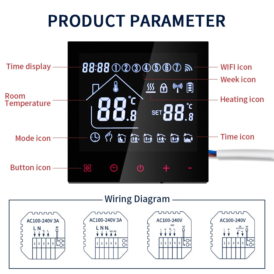 Tuya WiFi Smart Thermostat LCD Display Touch Screen for Gas Boiler Temperature/Electric Floor Heating Water Remote Controller