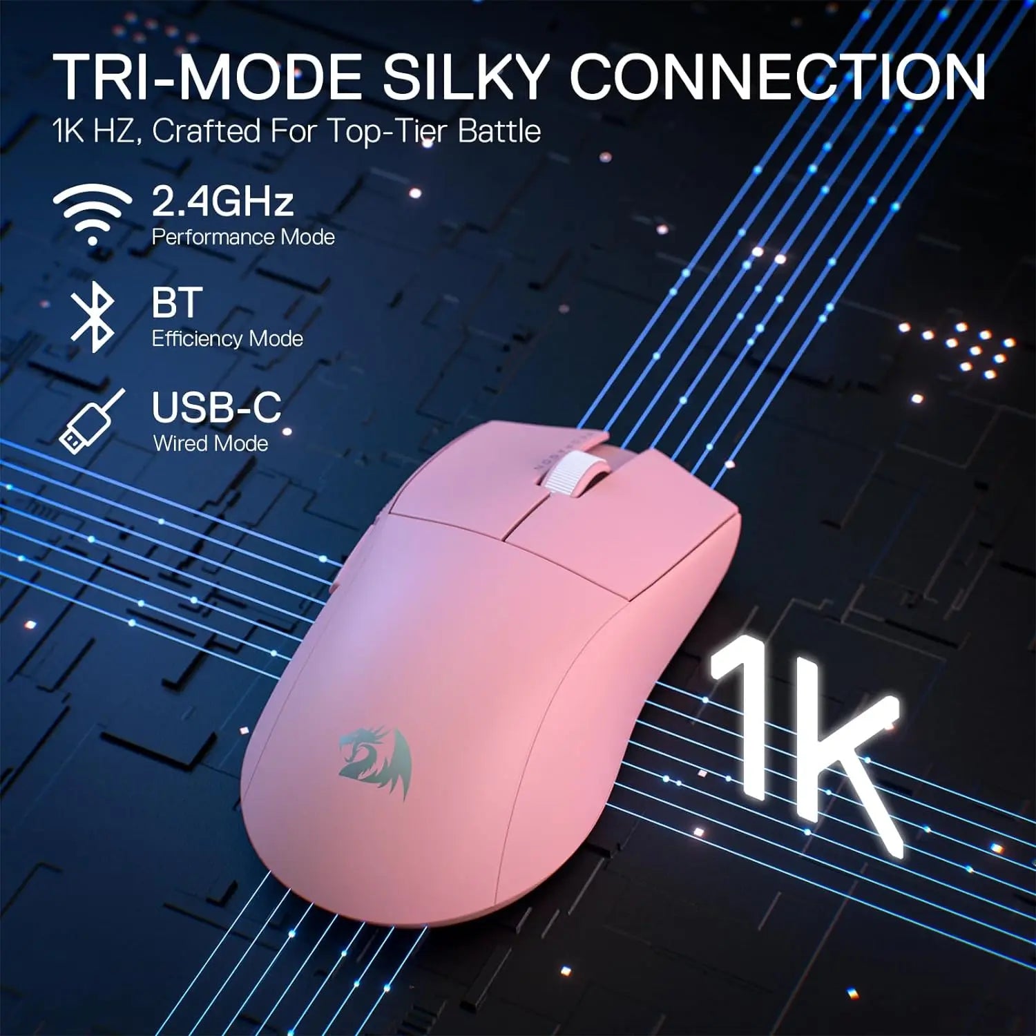 Redragon M916 PRO 3-Mode Wireless Gaming Mouse, 49G Ultra-Light 26K DPI Gamer Mouse