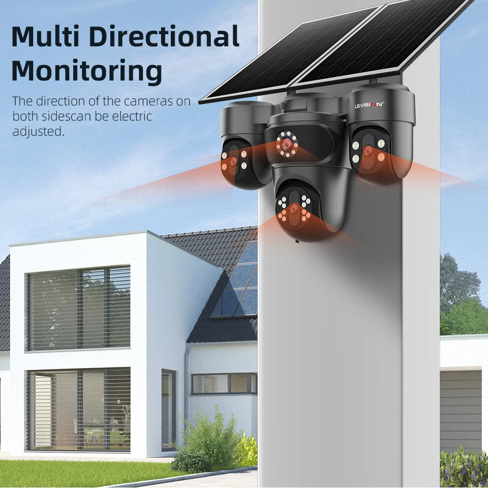 LS VISION Four Screens Camera Outdoor House Surveillance Cameras  4G SIM Wireless Camera Humanoid Automatic Tracking Ai Zoom
