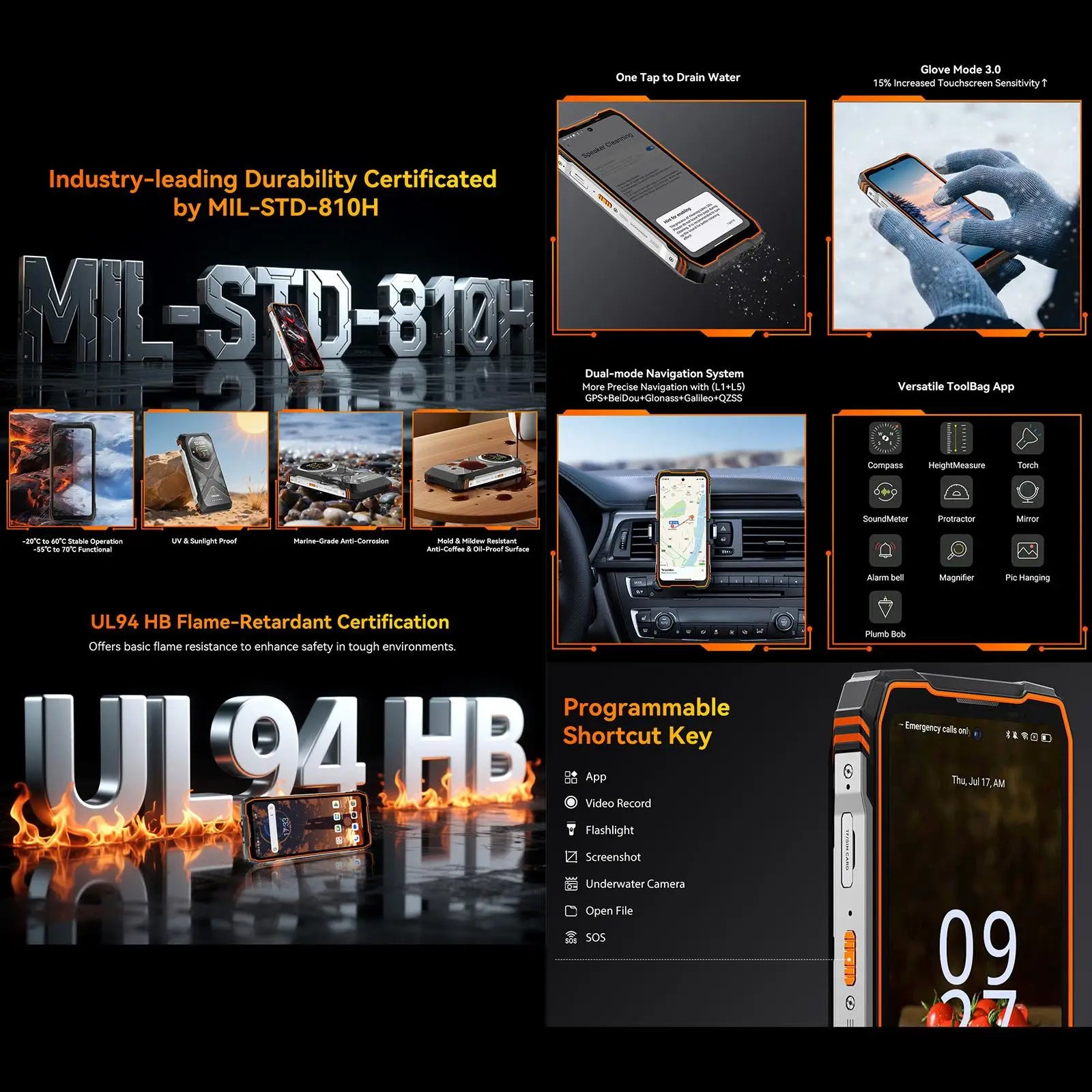 Blackview Oscal TANK 1 Rugged Phone 16GB+512GB 64MP Telephone 6.78 inch Display Android 15 DokeOS 4.2 Mediatek Dimensity 7050 5G