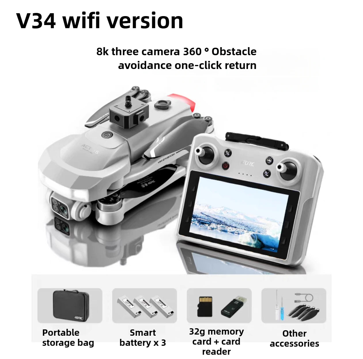 Tidesmit 4K GPS Foldable Camera Drone with Obstacle Avoidance V34-WiFI-3B Tidesmit