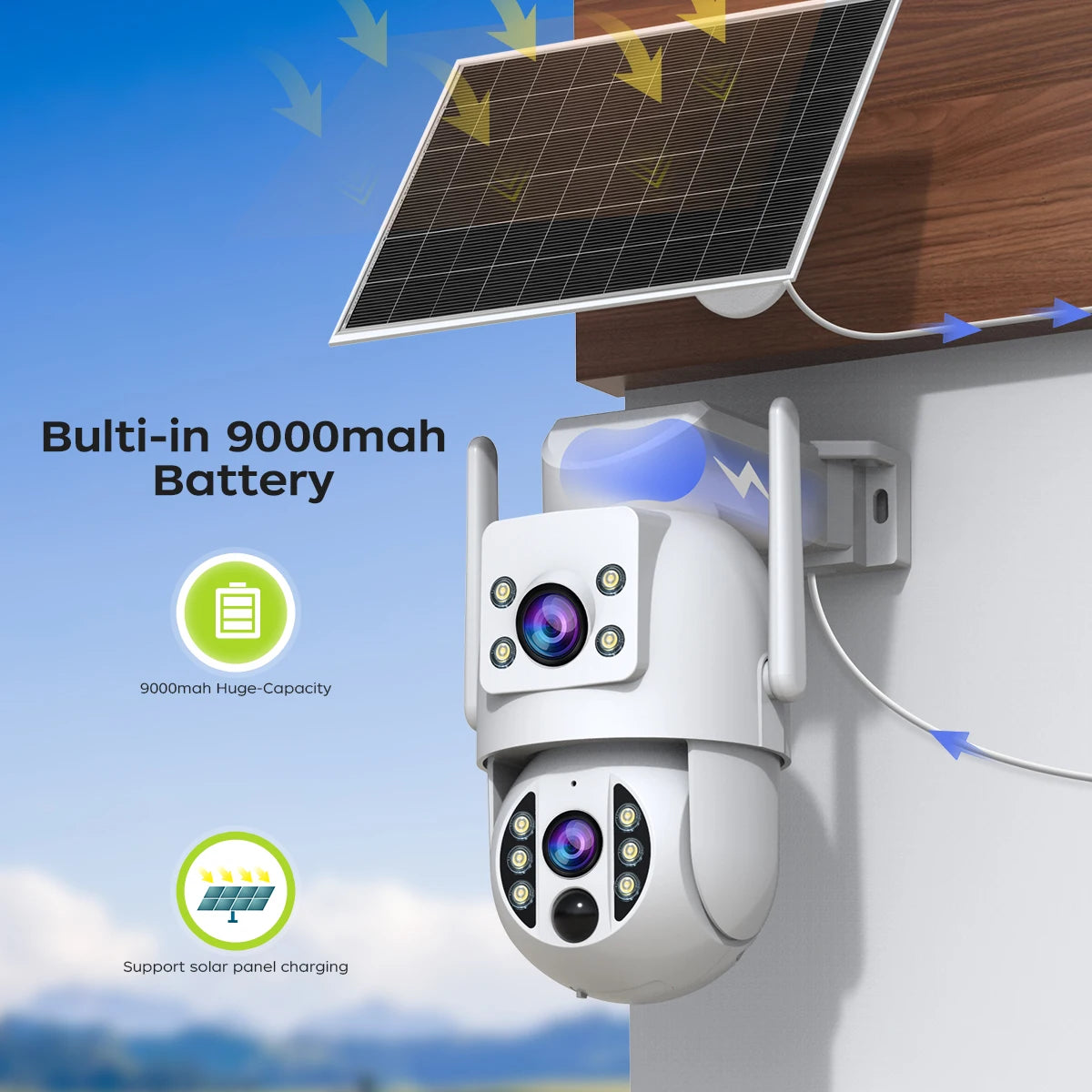 JOOAN 4K WiFi Solar Camera Dual Lens Outdoor Wireless AI Human PTZ IP Camera Built-in Battery Video Surveillance Camera