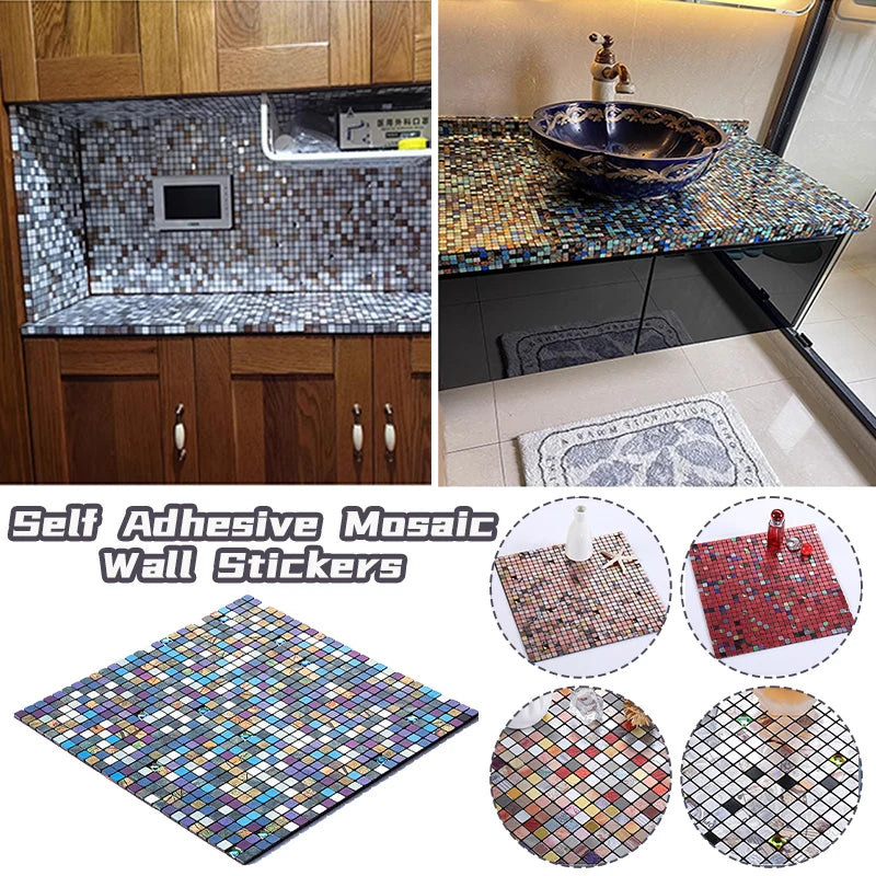 30X30Cm Self Adhesive Mosaic Wall Decal Waterproof Kitchen Bathroom Wallpaper Wall Stickers Small Lattice Crystal Sticker Tile
