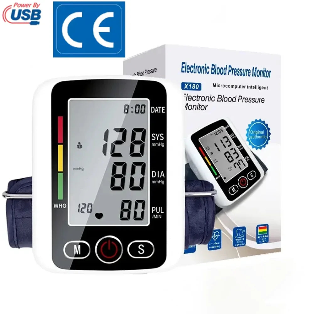 Portable Upper Arm Blood Pressure Monitor BP Monitor Automatic Tonometer Tensiometer Digital Sphygmomanometer Measurement Tool