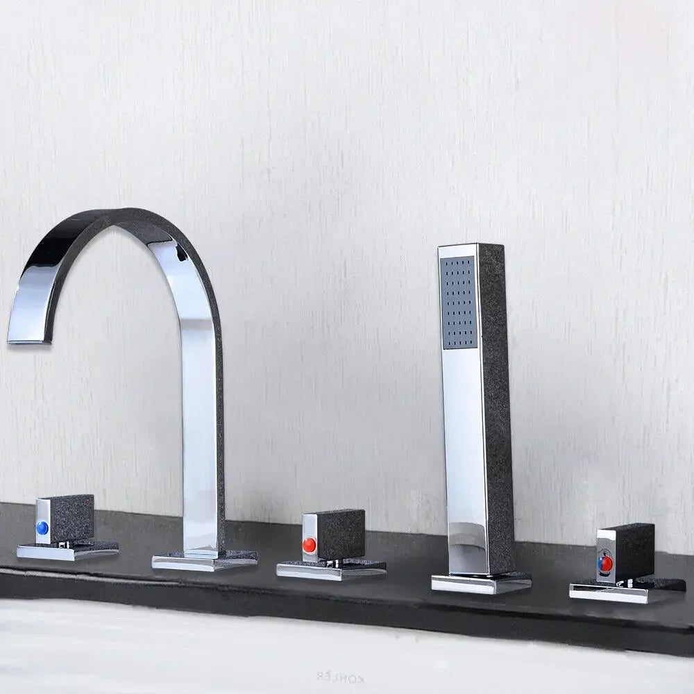 5 Hole Bath Faucet Kit Waterfall Bath Tap 5 Hole Set, Bath Mixer Tap with Hand Shower, Bath Mixer Tap for Bathtubs