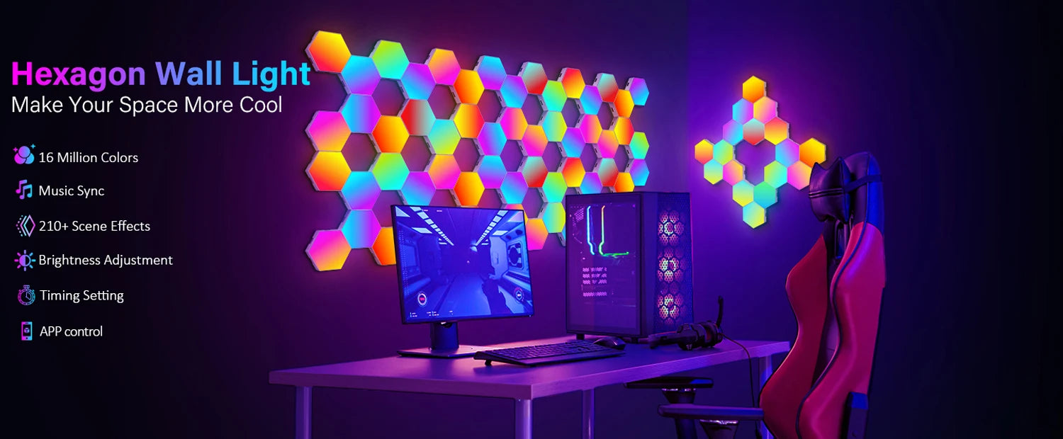 RGB Hexagonal Smart Wall Lamp - Modular Music Sync LED Lighting Kit Tidesmit