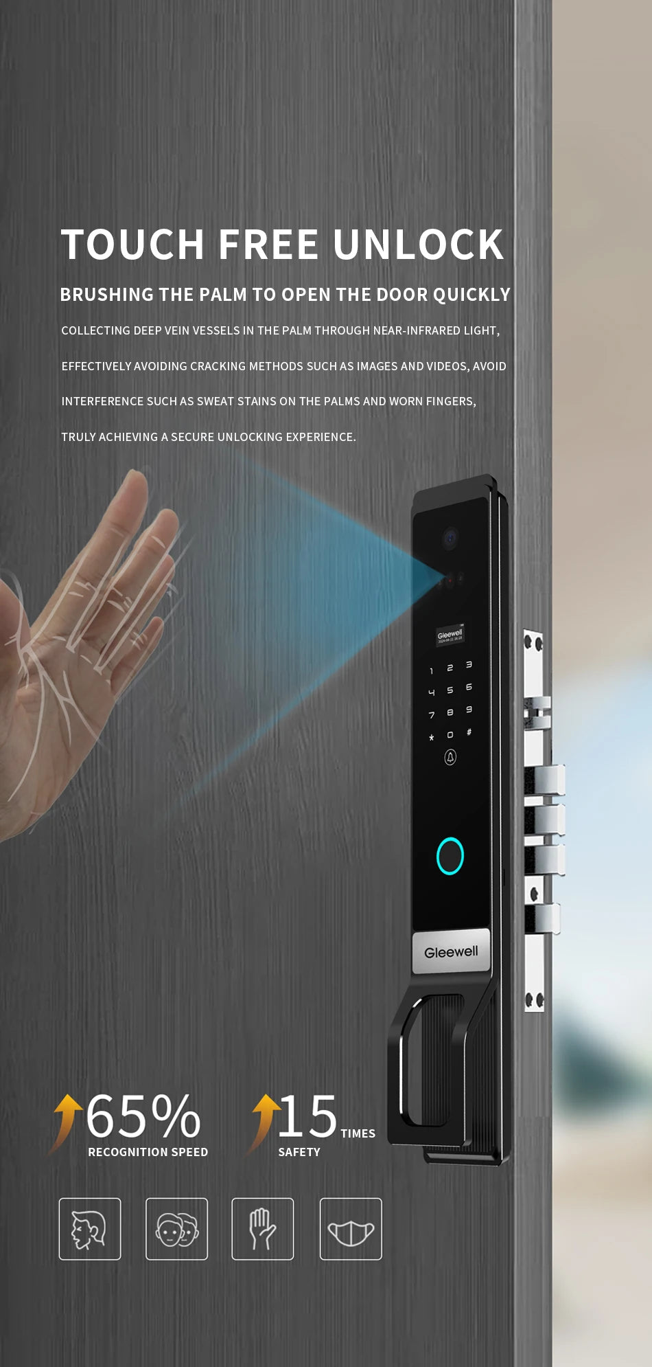 3D Palmar Vein Smart Door Lock Tuya U Smart Go Security Camera Intelligent Biometric Fingerprint And Face Recognition Smart Lock