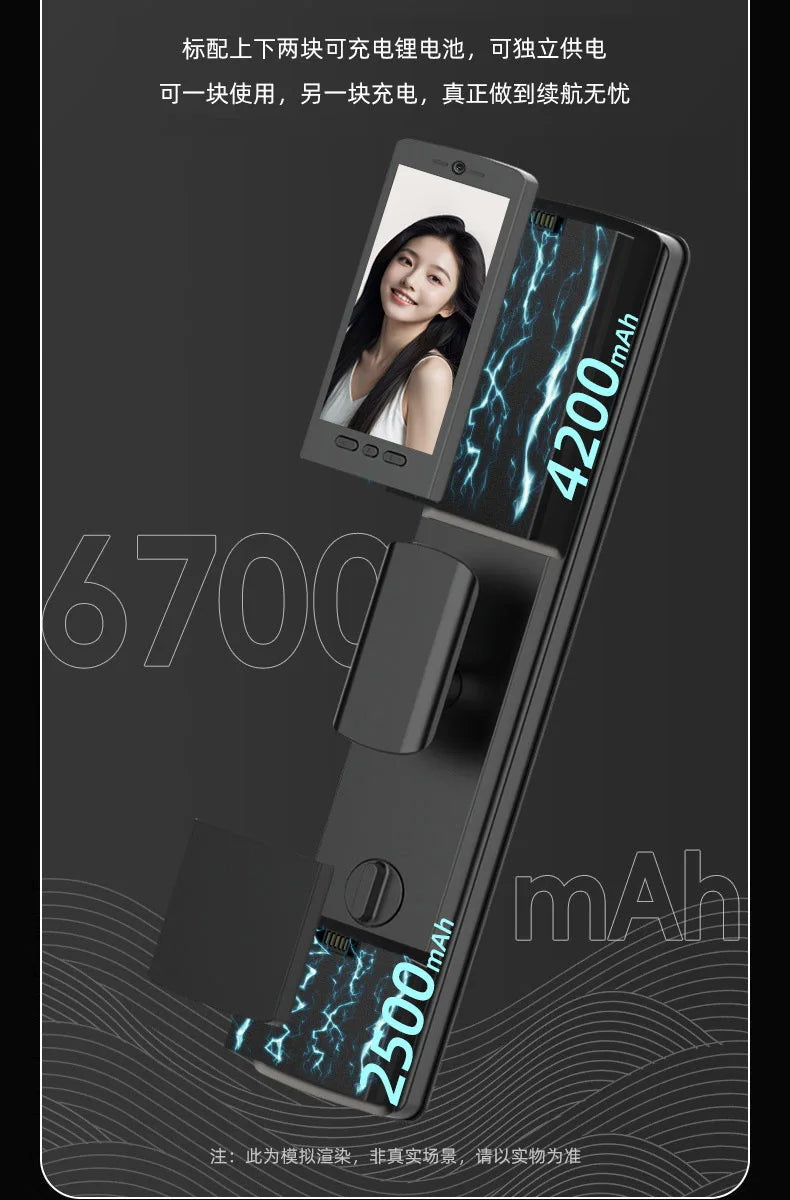 Fully automatic 3D visual facial recognition fingerprint, dual screen dual camera, home smart password lock