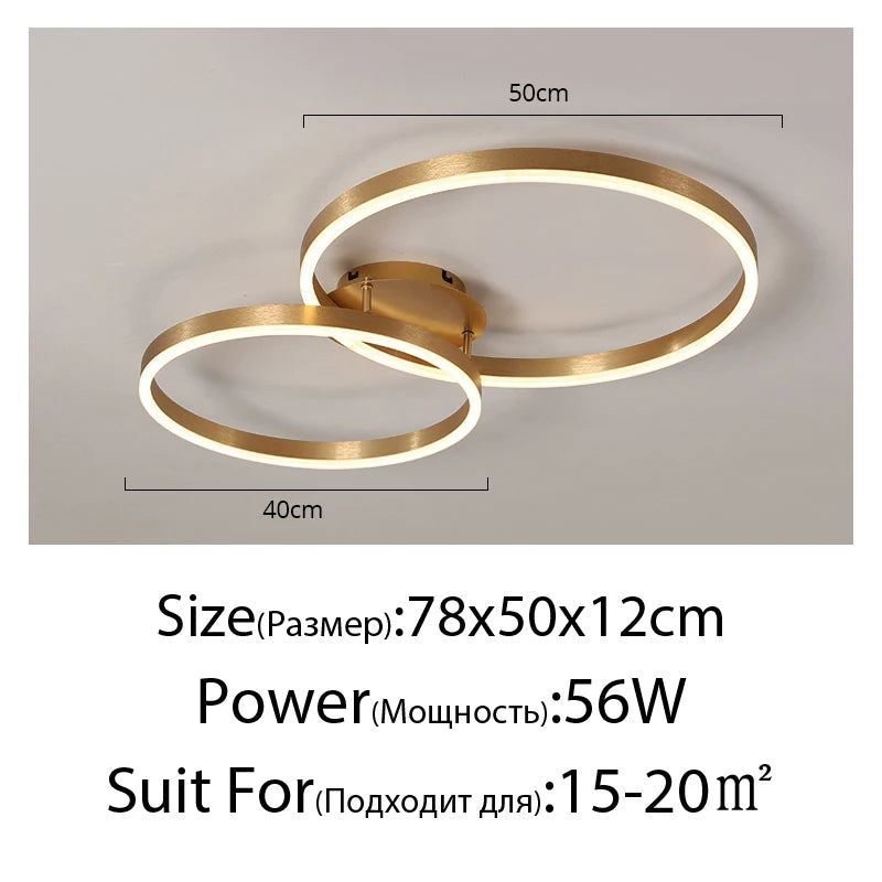 Nordic Creative Led Circle Chandeliers Bedroom Living Dining Room Lighting Chandelier Golden Brown Glossy Lamp Home Indoor Lamps