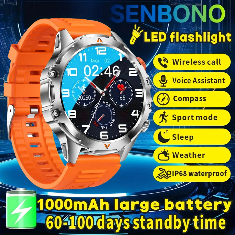 SENBONO Men Smart Watch 60-100 days Standby Time BT Call Compass IP68 Waterproof  Fitness Tracker Sport Smartwatch For Men Women