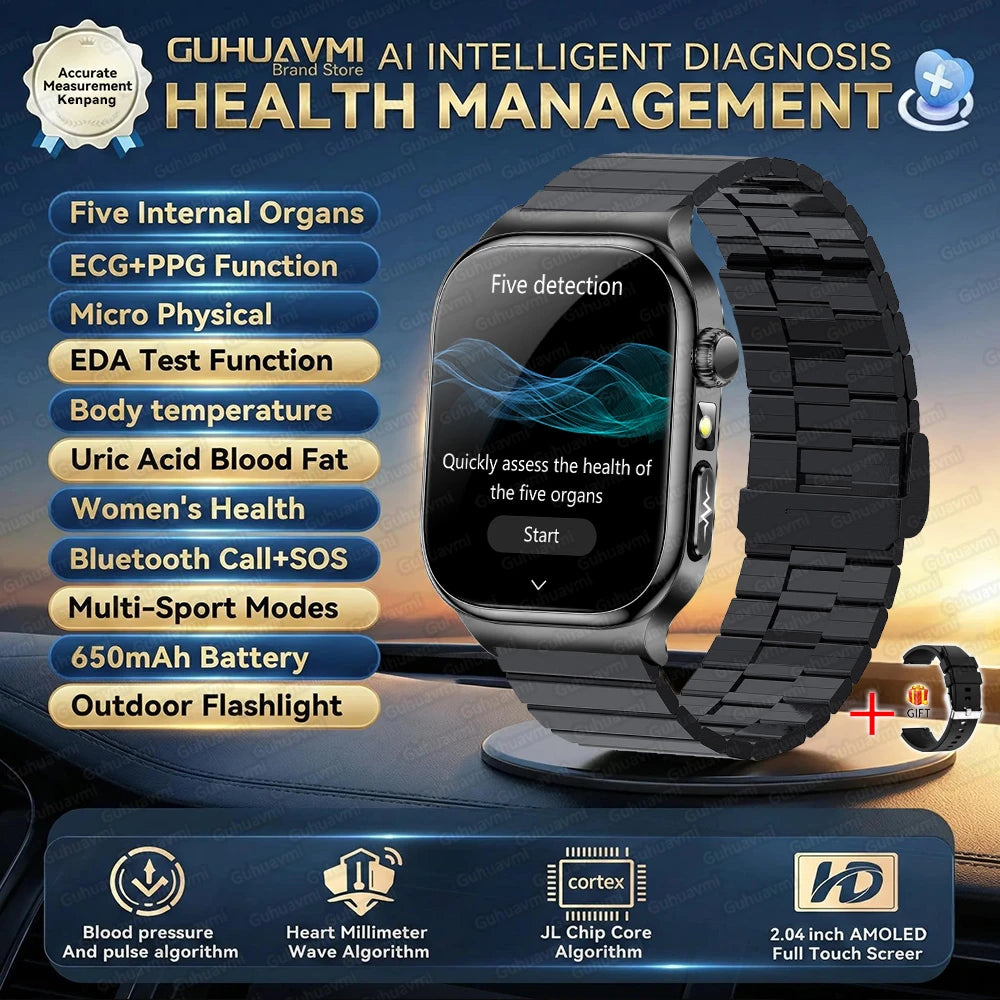 2026 New ECG Heart Health Analysis Smart Watch Accurate Uric Acid Blood Pressure Body Fat Five organ Fitness Health Smart Watch
