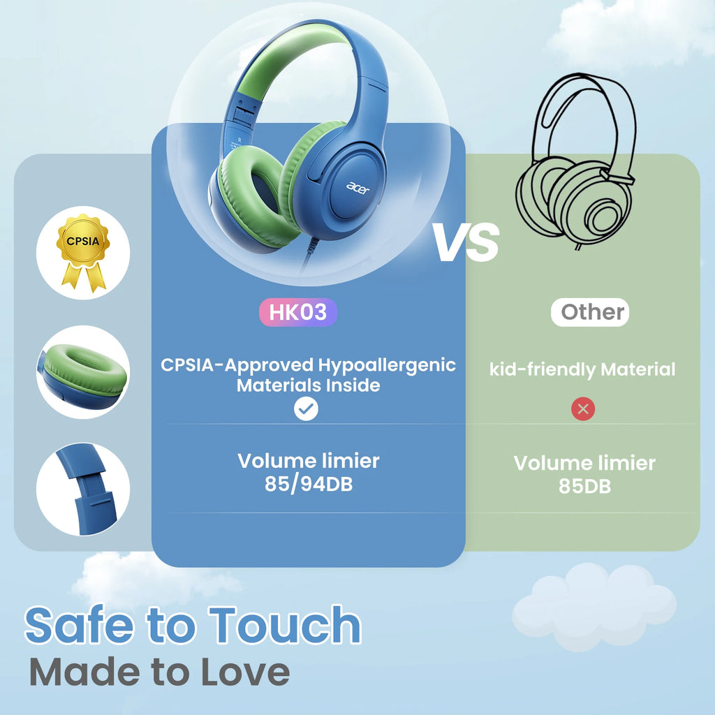 Kids Wired Headphones with Volume Limiting – Foldable Stereo Audio Tidesmit