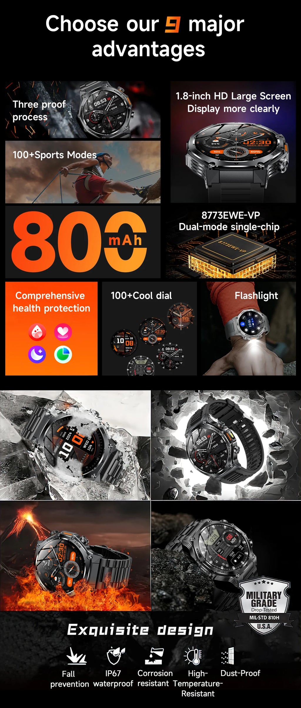 YLL-AK82 Outdoor Sport for Smart Watch Fitness Tracker Sleep Tracker IP67 Waterproof AMOLED Screen Heart Rate Monitor