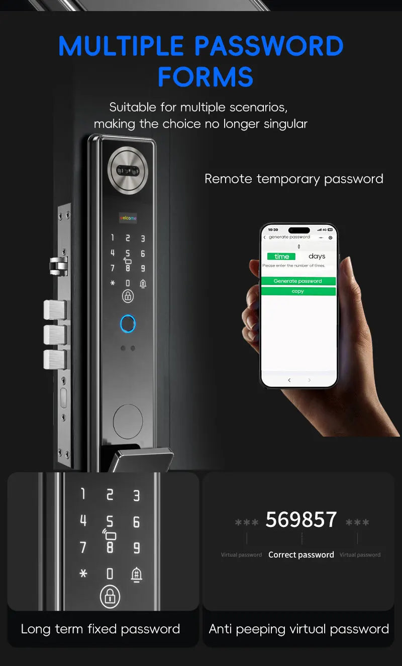SANKESONG Smart Lock Real Time Intercom Wifi Camera Fingerprint Intelligent Palm Vein 3D Face Recognition Door Lock  DualBattery