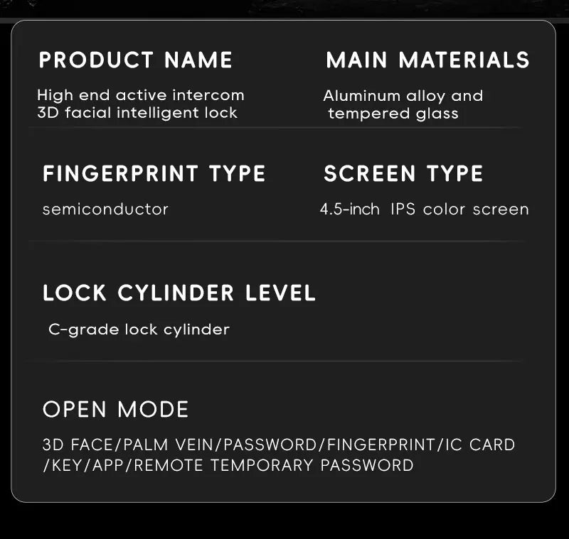 SANKESONG Smart Lock Real Time Intercom Wifi Camera Fingerprint Intelligent Palm Vein 3D Face Recognition Door Lock  DualBattery