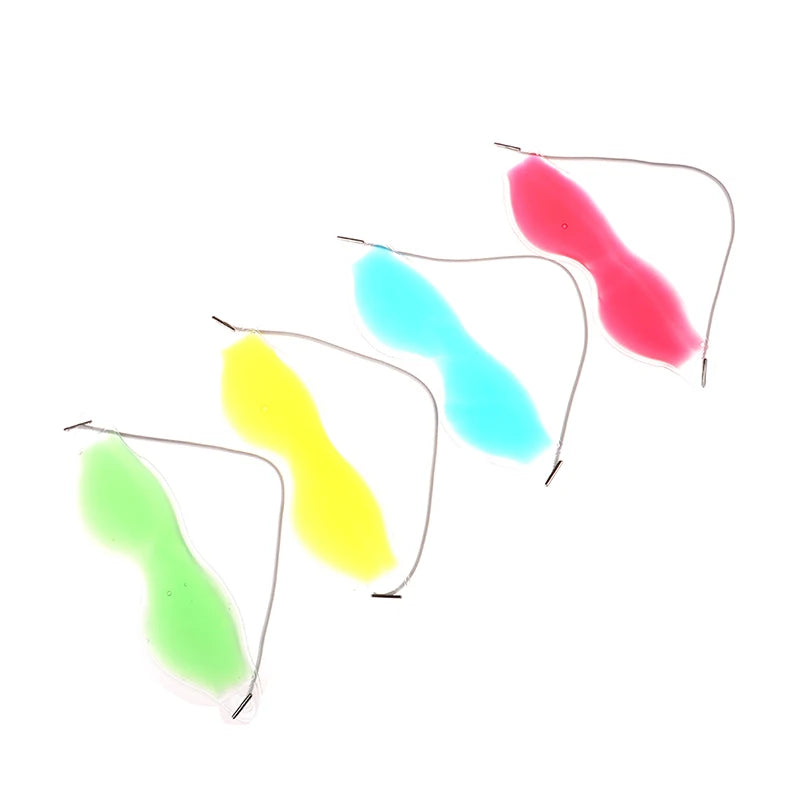Set of four colorful gel cold eye masks for cooling therapy, insomnia relief, and sleep comfort on white background.