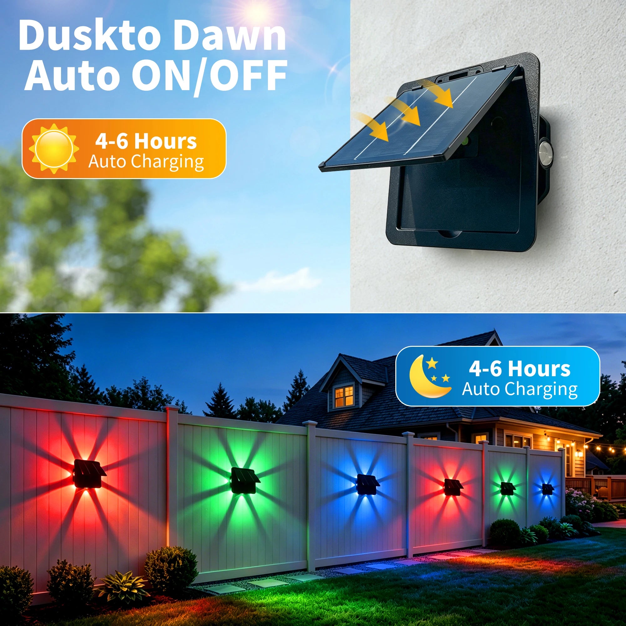 RGB Solar LED Wall Light 8 LEDs Up Down Lighting Waterproof Outdoor Garden Courtyard Decoration Lamp