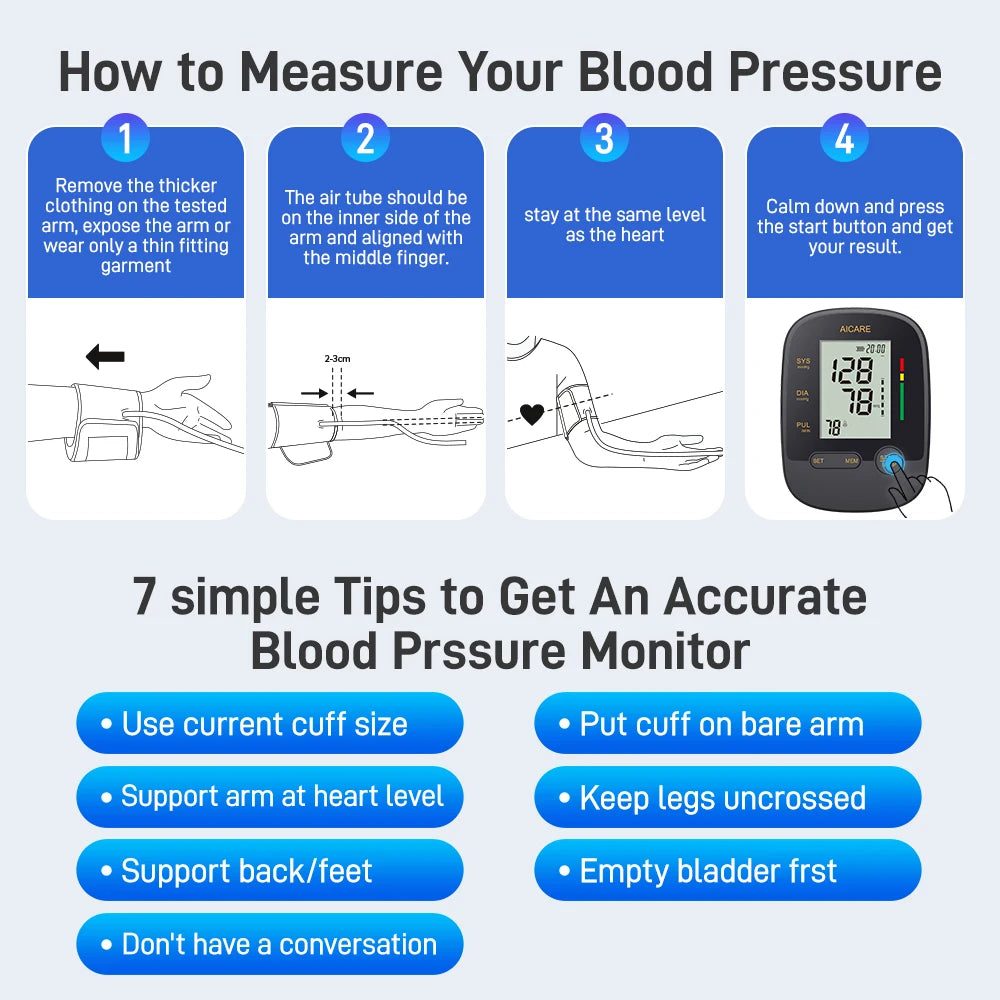 Aicare Digital Blood Pressure Monitor Medical Upper Arm Sphygmomanometer Automatic Tensiometer‌ Blood Pressure Meter 2 Users