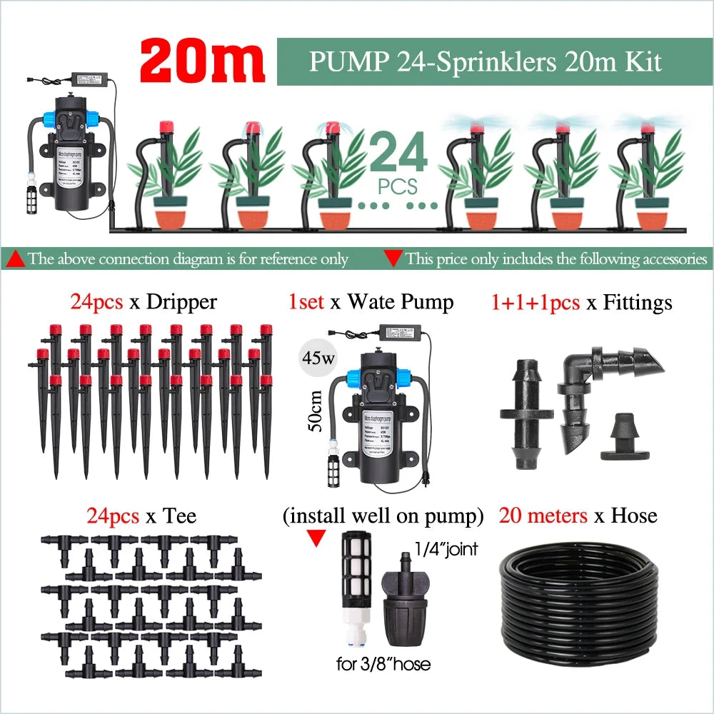 50-5M Automatic Garden Irrigation System Adjustable 13cm Sprinkler Smart Timer Greenhouse Yard Watering Kit Strong Flux