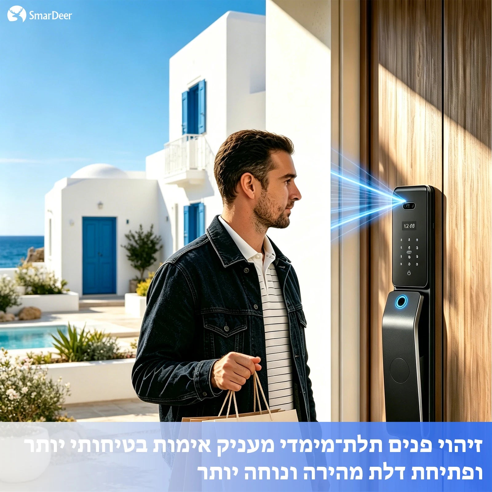 SmarDeer IP66 Waterproof Smart Lock,3D Facial Recognition Fingerprint Door Lock,Tuya Electronic Door Lock for Israel Standard