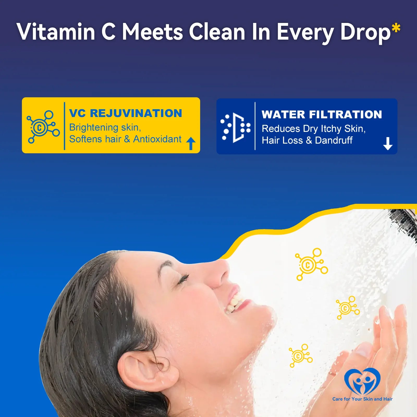 ALTHY Vitamin C shower filter by Tidesmit removes chlorine for healthy skin, reduces dandruff, and softens hair.