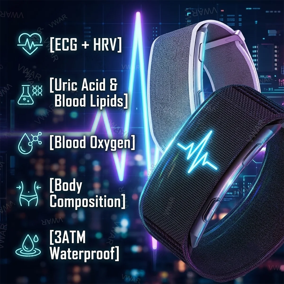 VWAR No Screen Health Smart Bracelet ECG+PPG Blood Pressure Heart Rate Sleep 24h Monitoring Fitness Tracker Smartwatch Men Women