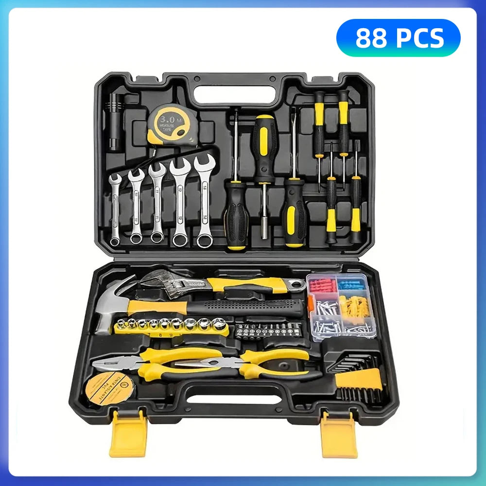Podofo 88pcs Hand Tool Household Hardware Took Kit Auto Repairing Tool for Car Garage Home DIY Sockets Wrenches Screwdrivers Ratchets Handle Bits