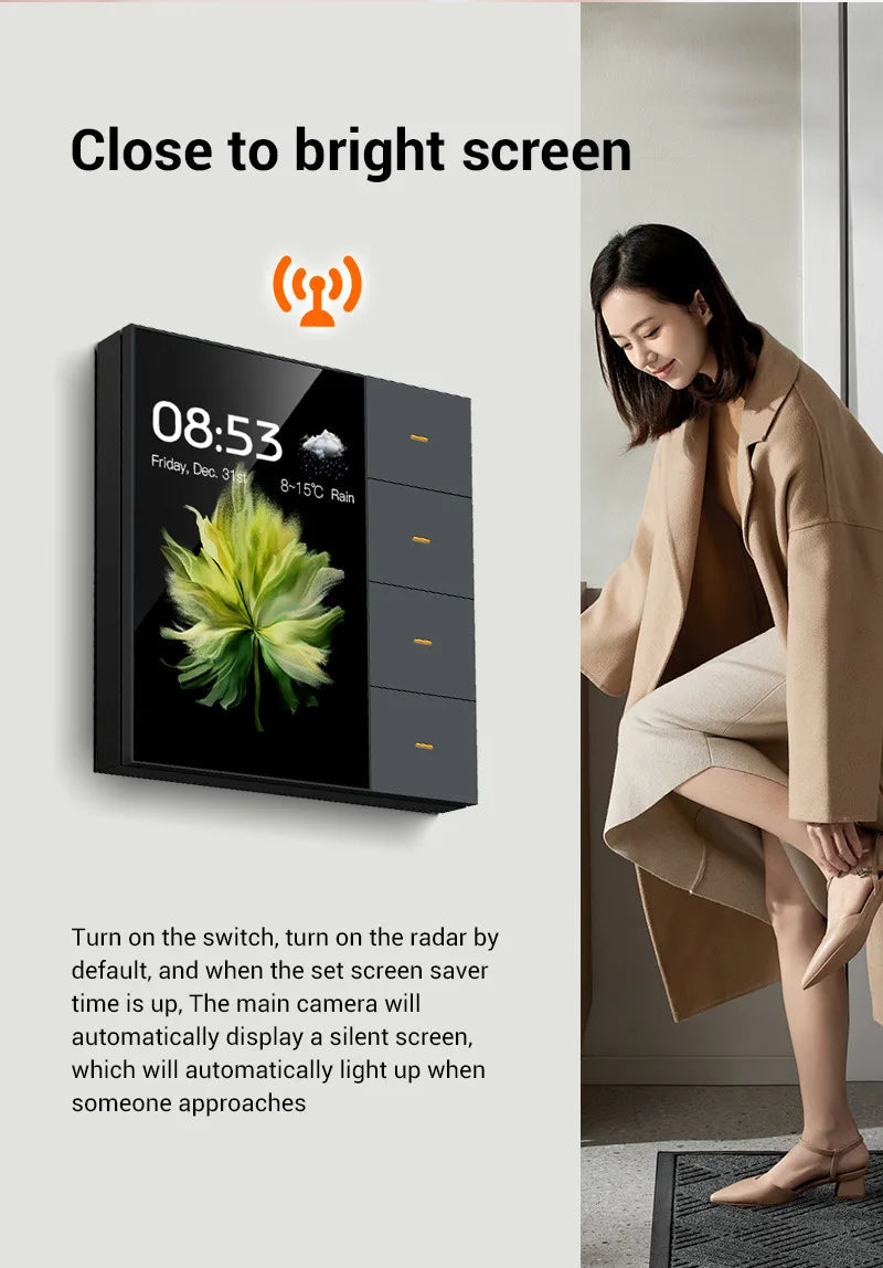Tuya Zigbee 3.5 Inch Smart Wall Switch Touch Screen 4 Groups Switch 8-way Scene Radar Sensor Dimming Switch Curtain Smart Home
