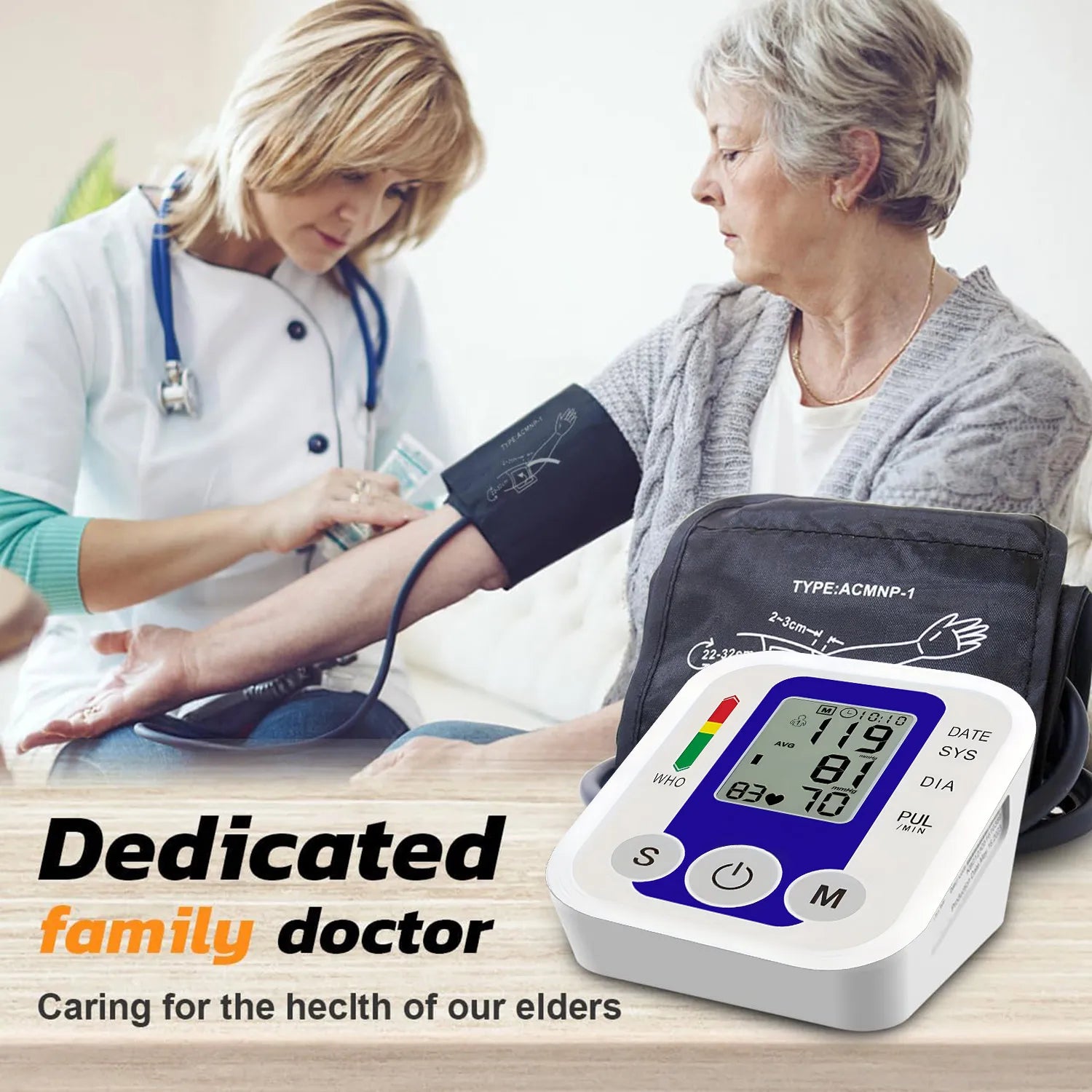 Automatic Upper Arm Blood Pressure Monitor Home Sphygmomanometer Tensiometer Tonometer Heart Rate Pulse Meter Medical BP Monitor