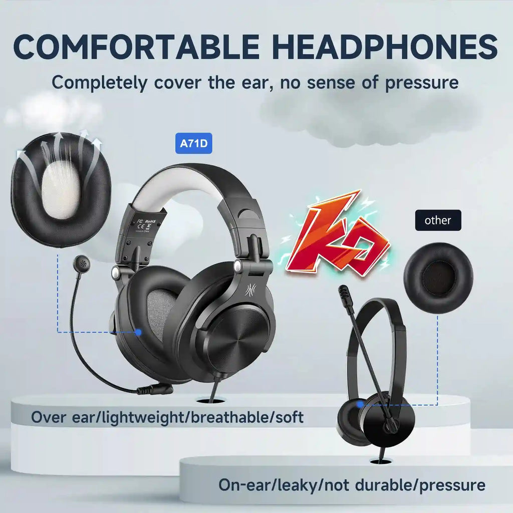 Wired Over-Ear Gaming Headset with Detachable Microphone Tidesmit