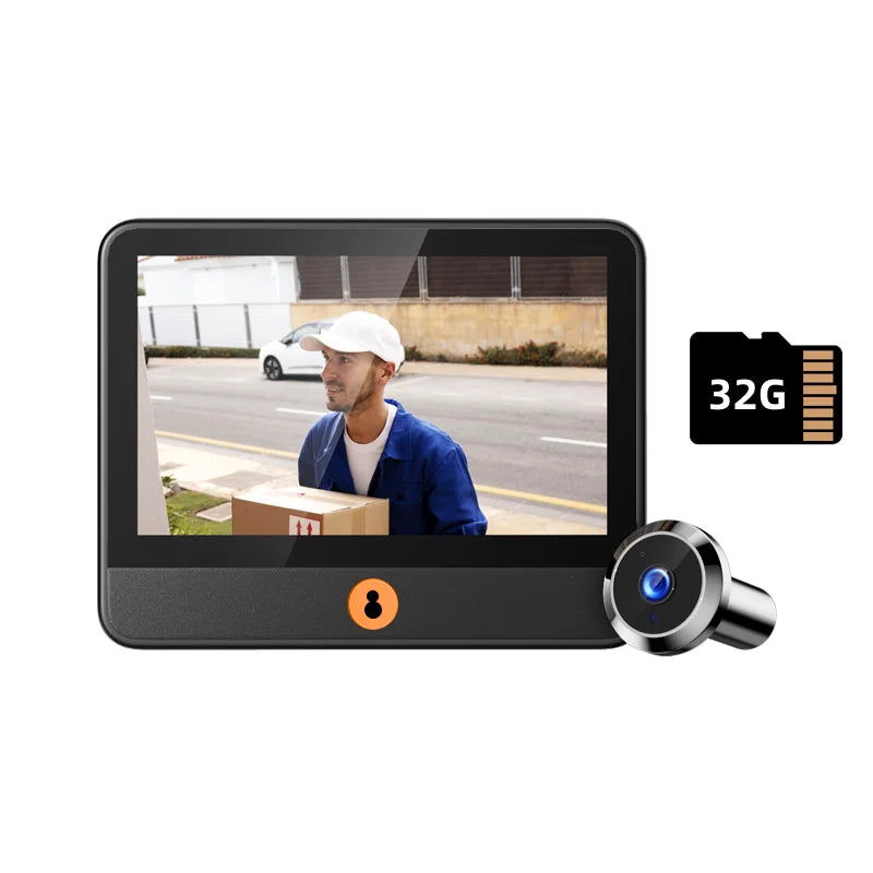 Digital door peephole viewer with screen and cat-eye camera, 32G storage icon