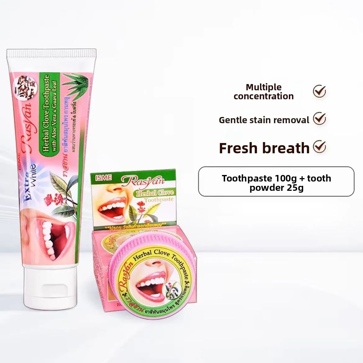 Tidesmit RASYAN herbal teeth whitening toothpaste for removing coffee, tea, and smoking stains for fresh breath