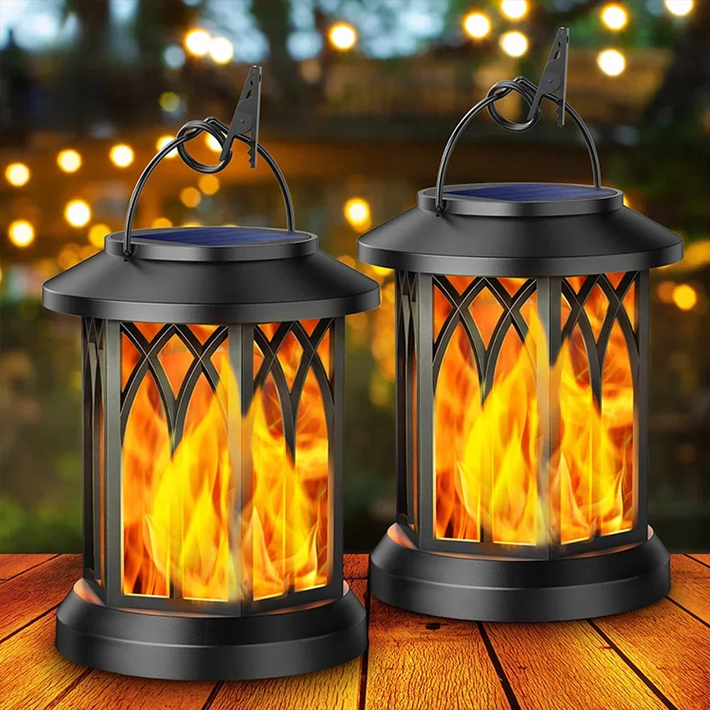 2PCS Solar Flame Hanging Lamp Outdoor Solar Light Garden Waterproof Flame Flickering Effect Christmas Garden Patio Yard Path Light