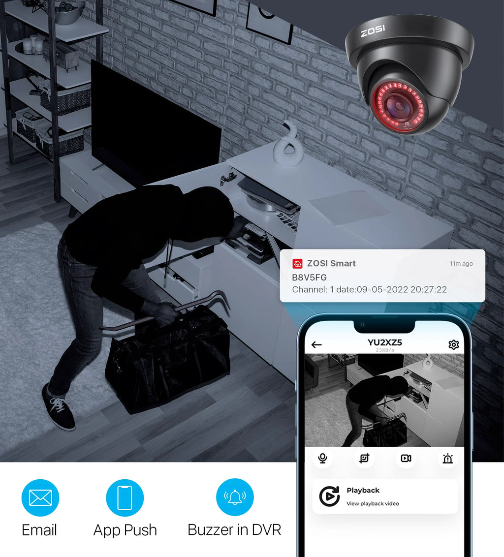 ZOSI 8CH Security Camera System H.265+ 5MP Lite HD-TVI Video DVR recorder 4x1080P Indoor Outdoor Wired Surveillance CCTV Cameras