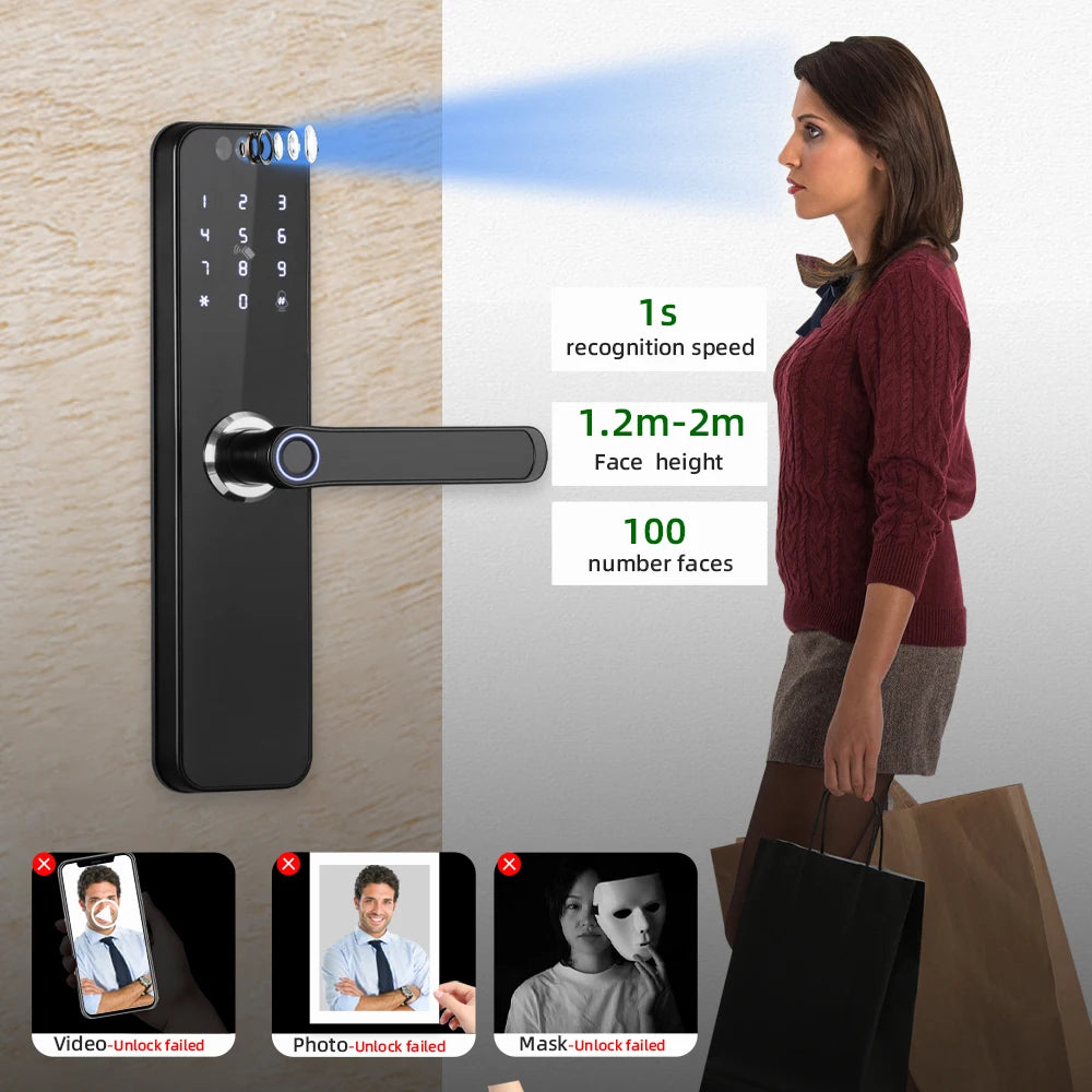 CDOK K12 Tuya WiFi smart door lock, remote unlocking, with cat-eye camera and face unlocking